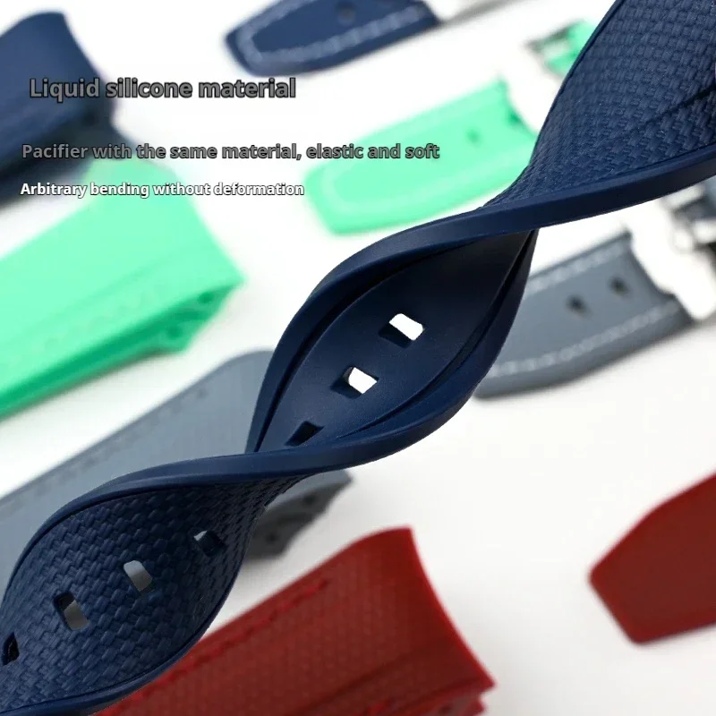 السائل سيليكون حزام حزام (استيك) ساعة ل سواتش X بلانكبين خمسين قامة 22 مللي متر نهاية منحنية مقاوم للماء استبدال سوار للرجال النساء