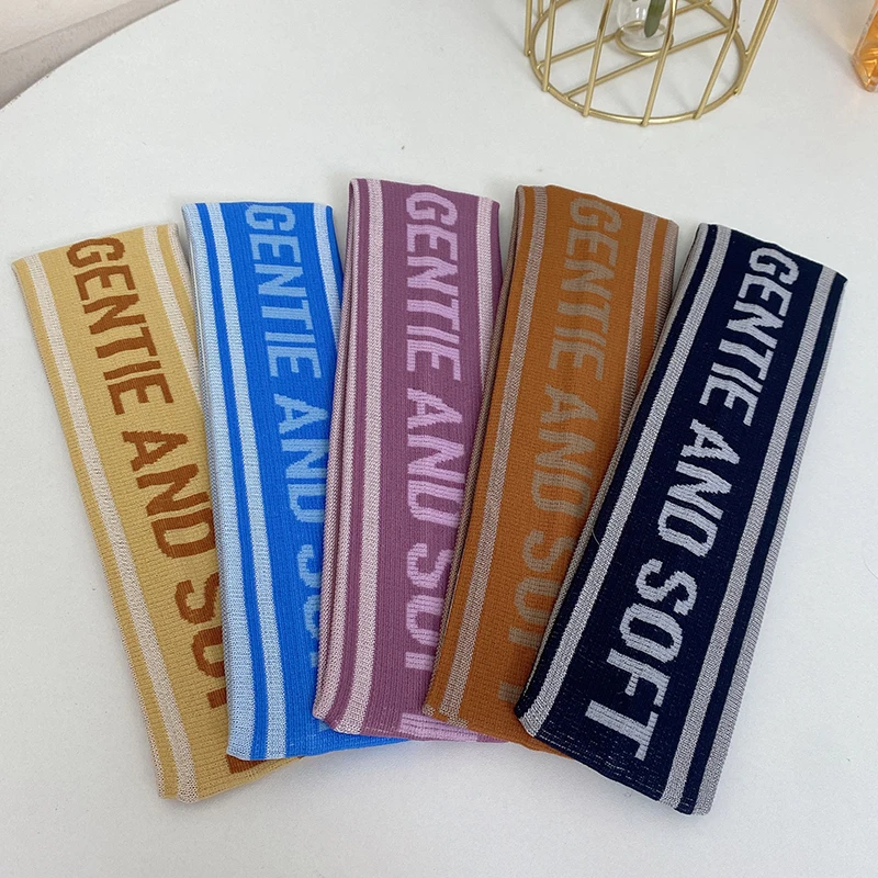 Simplicity Letter Sports Fitness Knitted Hairband New Men and Women Running Yoga Sweat-absorbing Wide Edge Headband Headdress