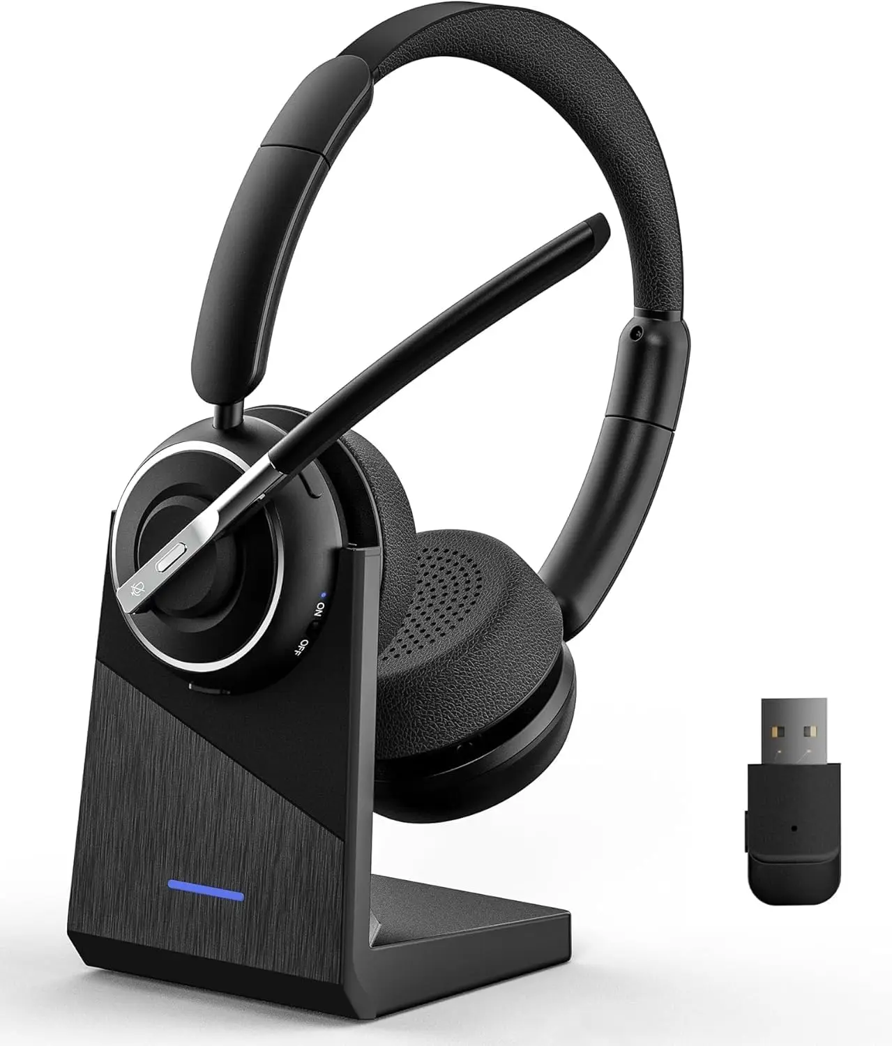 2025 Upgraded Wireless Headset with Noise Canceling Mic, Bluetooth Dongle & Charging Base for Home Office PC
