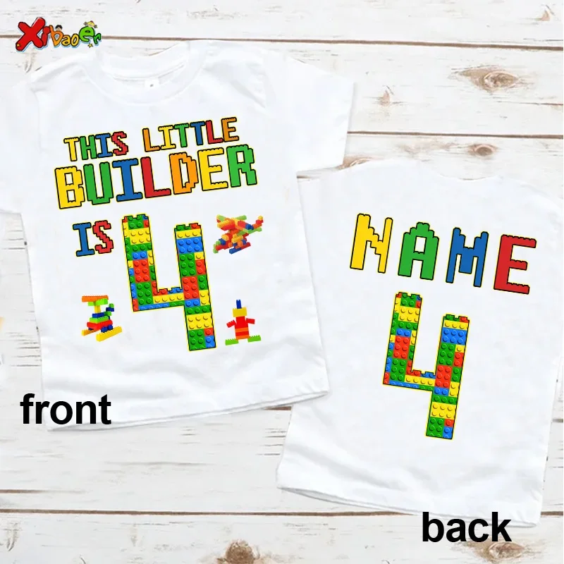 Birthday Shirt Boy TShirt Toddler Baby Kids Clothes Building Blocks Bricks Personalized Birthday Shirts Gift White Custom NAME