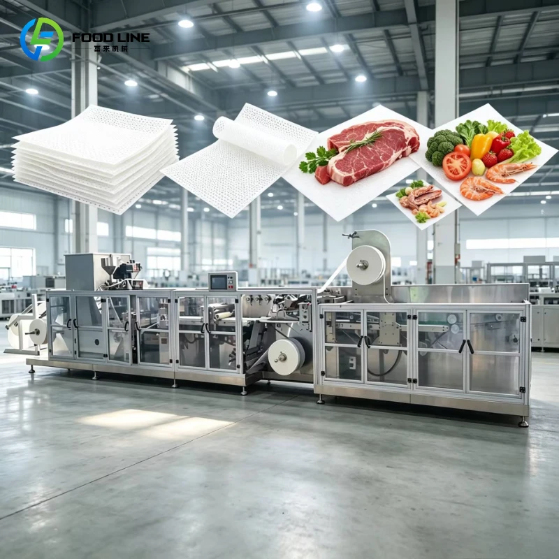 Customized High Speed Automatic Food Absorbent Drip Pad Machine Pe Film Nonwoven Super Absorbent for Meat Tray Production Line