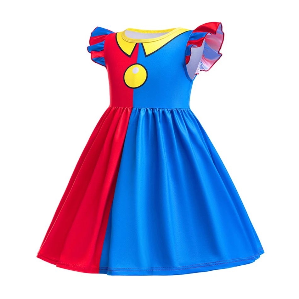 Pomni Cosplay Fancy Dress Kids Amazing Circus Role Play Clown Costumes Girls 3D Print Frocks Children Halloween Carnival Clothes