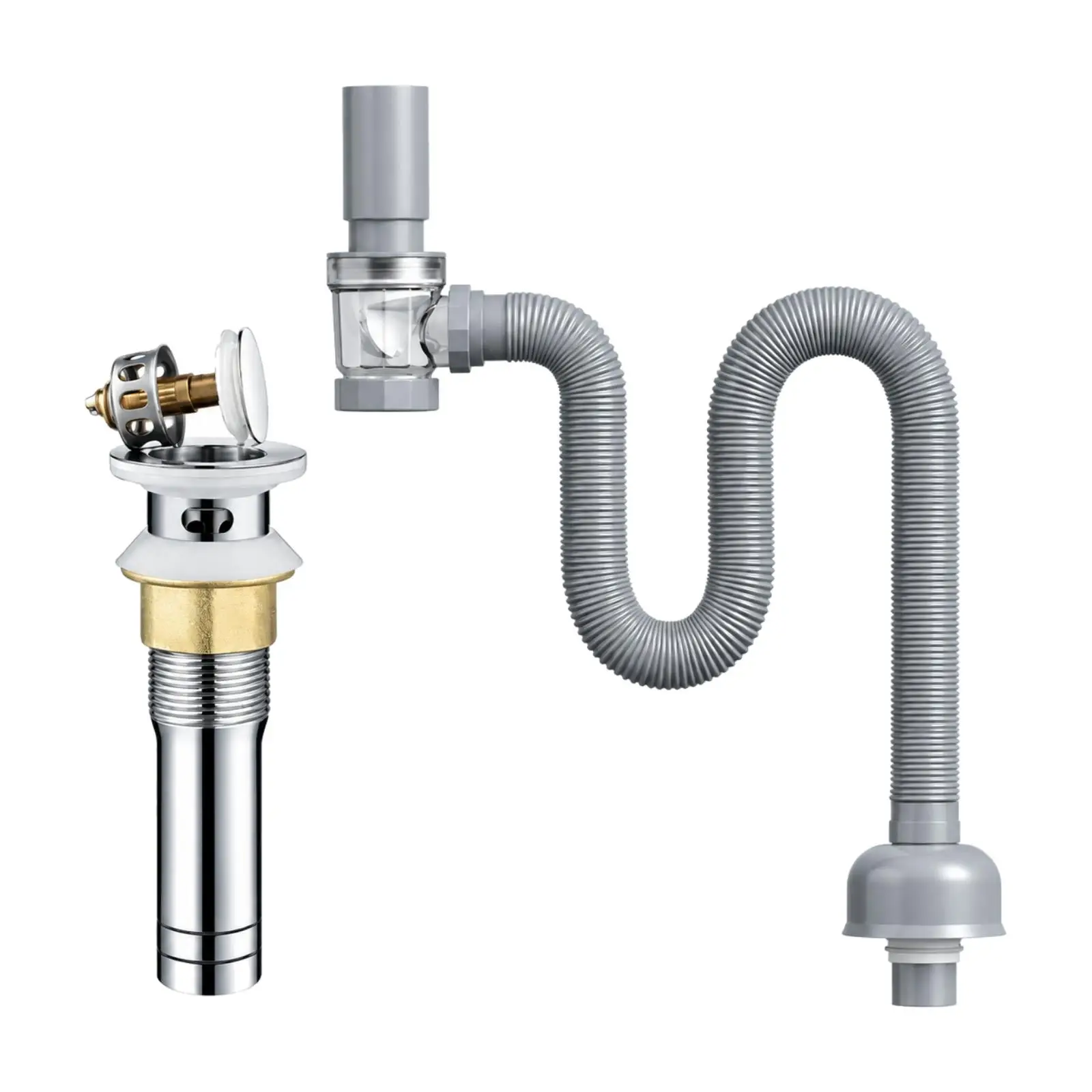 Bathroom Basin Drain Assembly Stainless Steel Basin Drain with Flexible Corrugated Pipe Easy to Install Long-Lasting