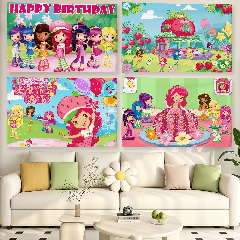 Cartoon S-Strawberry S-ShortcakeS Cute flag For Living Room Home Dorm Decor Wall Outdoor Camping Party Banner Gifts