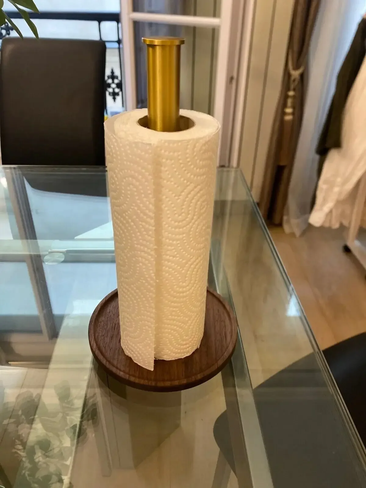 Modern Walnut Kitchen Roll Paper Holder Vertical Wooden Tissue Holder Non-Slip Organization Roll Paper Towel Holder Storage