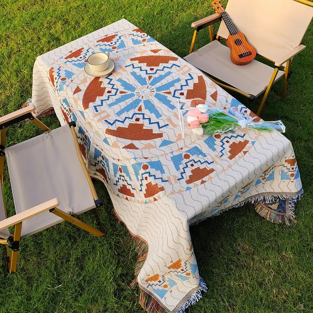 Multi application scenario Bohemian style brown suitable for parties, outdoor mats, camping picnic tablecloths, camping picnic m