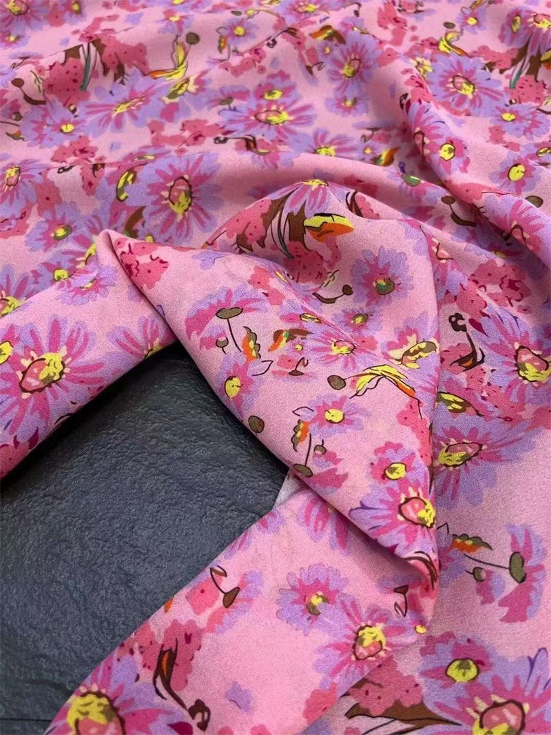 Roze Klassieke Daisy Zomerkleding Crêpe Stof Europese Amerikaanse Merk Handgemaakte Diy Damesjurk Gemaakt Van Moerbei Zijde Stof