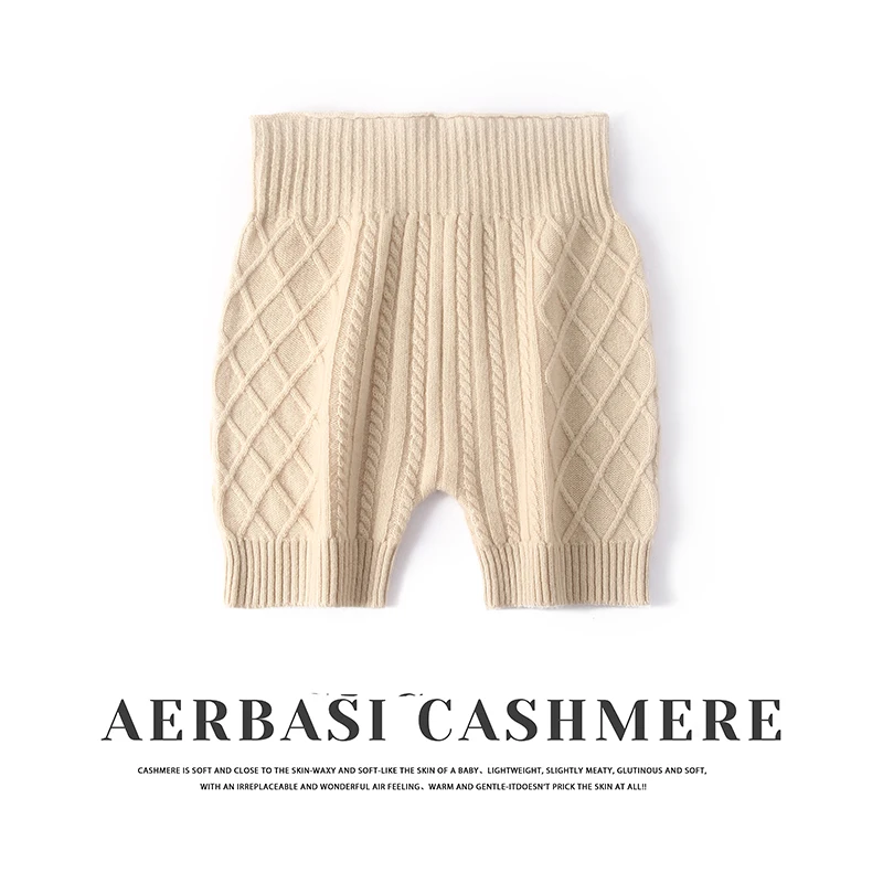 

100% кашемировые вязаные теплые короткие брюки-шербы, осенние и зимние изоляционные брюки с узкой талией и защитой, витые брюки с высокой талией