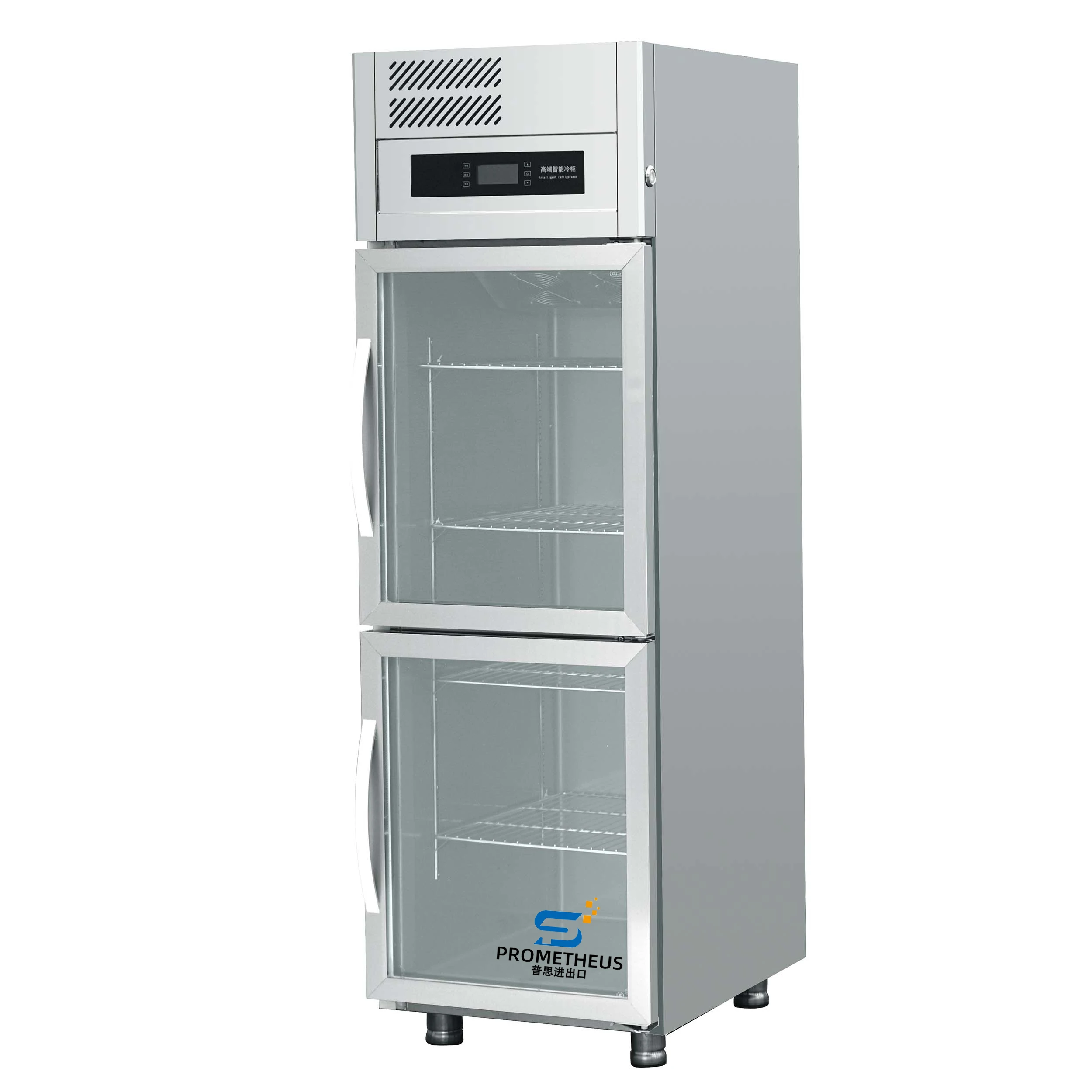 Double Glass Door Supermarket Display Freezer and Refrigerator Cabinet