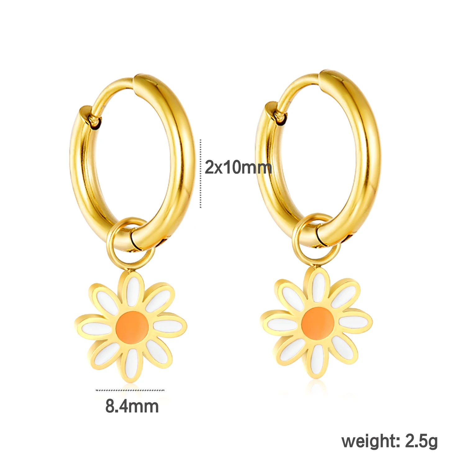 LUXUKISSKIDS Romantic Daisy Flower Drop Pendients Drip-Oil Stainless Steel Dangle Earrings Ladies Woman Birthday Party Gifts