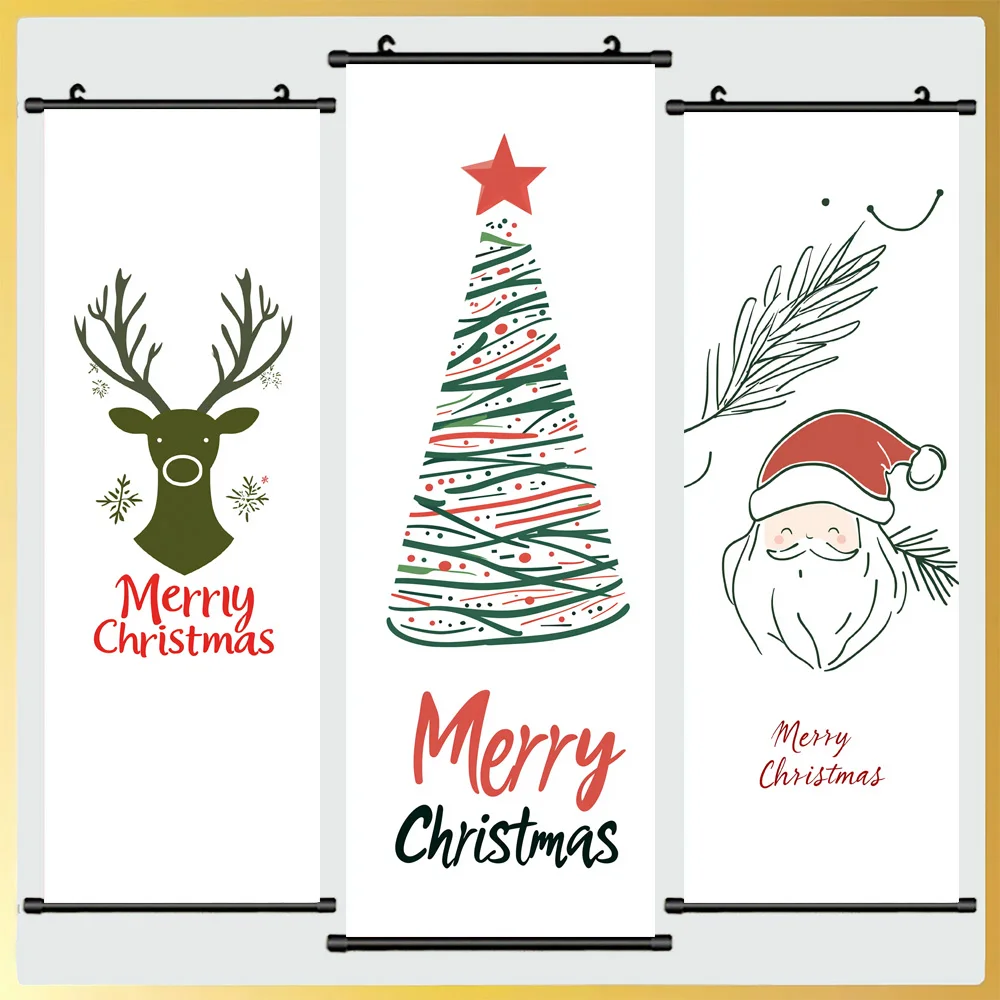 Graffiti Lines For Christmas Reindeer. Santa Claus. Christmas Tree C , Christmas Day Decoration Hanging Painting,16x47 inches