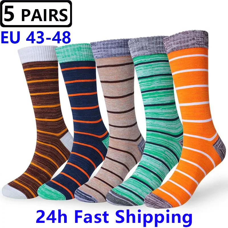 

10pcs=5 Pairs/lot Large Big Plus Size EU46, 47,48 Long Socks Mens Socks Male Business Casual Cotton Socks Man Calcetines Hombre