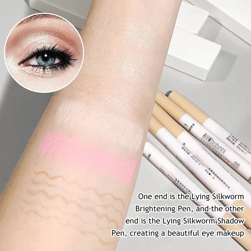 Evidenziatore per ombretto naturale opaco con penna per baco da seta a doppia testa per la parte inferiore della palpebra opaca perlescente con glitter fini