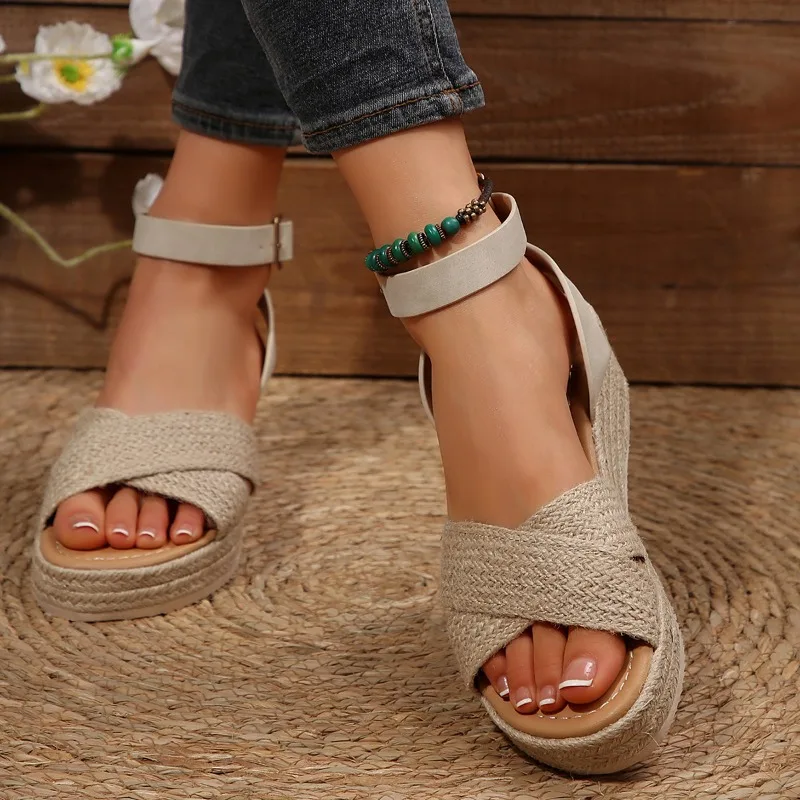 

Новинка 2023 года, летние женские сандалии с открытым носком, женские повседневные туфли на высоком каблуке на танкетке для женщин, босоножки на каблуке Женская Обувь