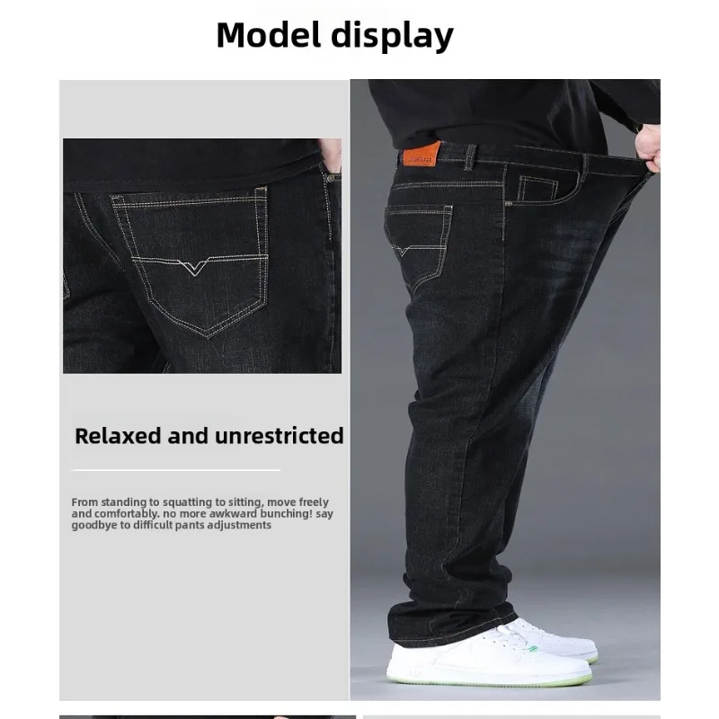 مفتوح المنشعب الشتاء كبير الرجال الجينز صوف مبطن سميكة الدافئة مستقيم الساق تمتد الدينيم بانت مريحة عادية حجم كبير ملابس يومية