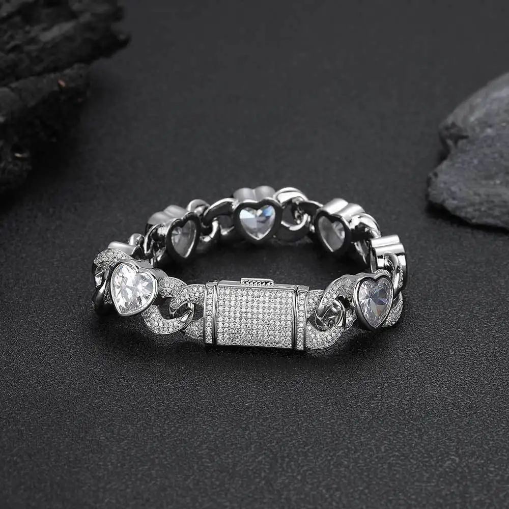 Mens Bracelet Cuban Hip Hop Jewelry 12mm Love 8 Characters Cuban Zircon High Sense Personality Men