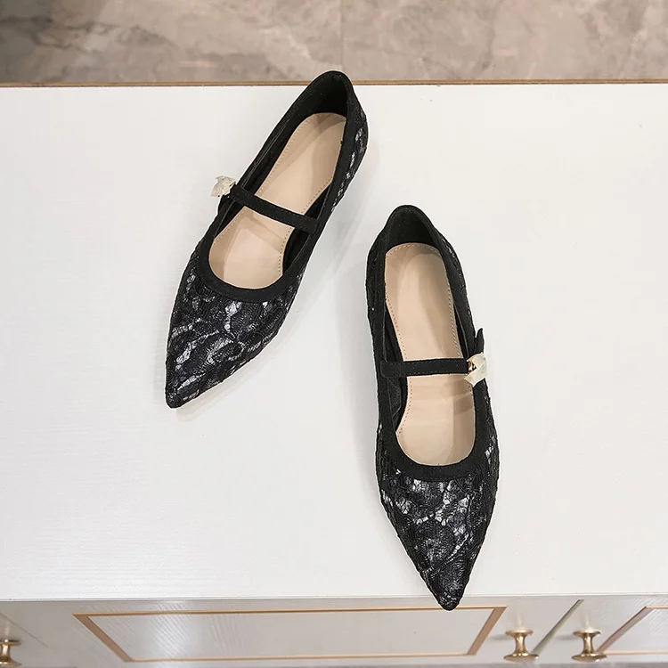 

2025 New French-Style Flat Shoes with Skirt, Fairy-Style Lace Pointed-Toe Mary Jane Shoes with Single Strap for Women