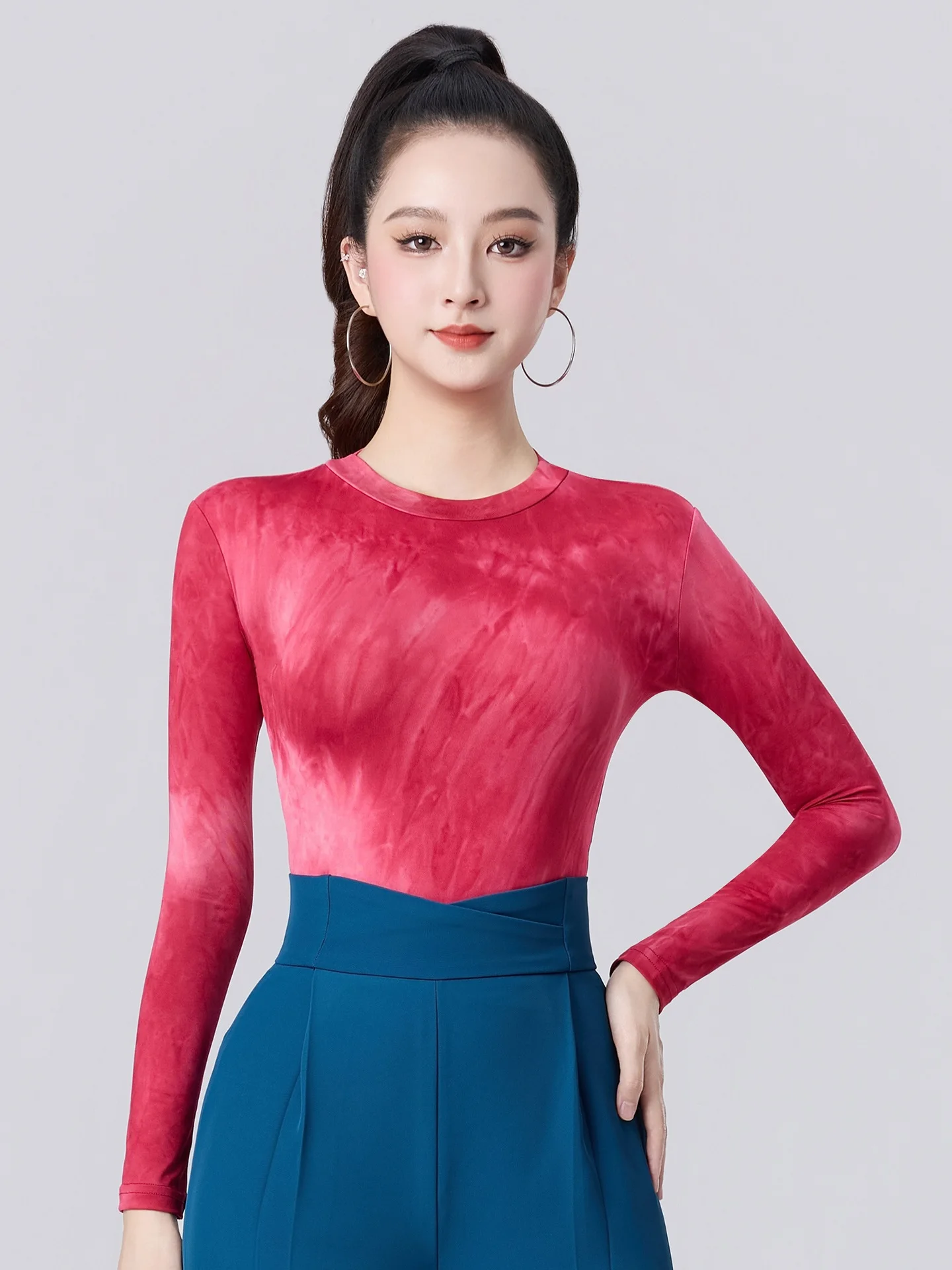 

2025 Print Long Sleeve Top Latin Dance Top Women's National Standard Dance Chacha Rumba Tango Modern Dance Costumes DQL11867