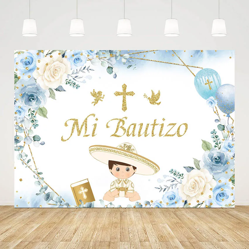 

Mi Bautizo Photography Backdrop Newborn Baby First Communion Gold Bible Glitter Background God Bless Boy Christening Photocall