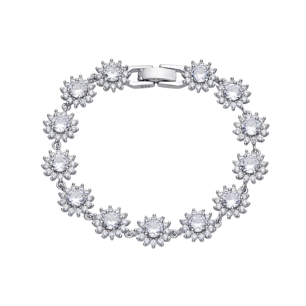 

New Fashion Full Diamond Sunflower Bracelet Women's S925 Pure Silver Chain Versatile European and American Jewelry