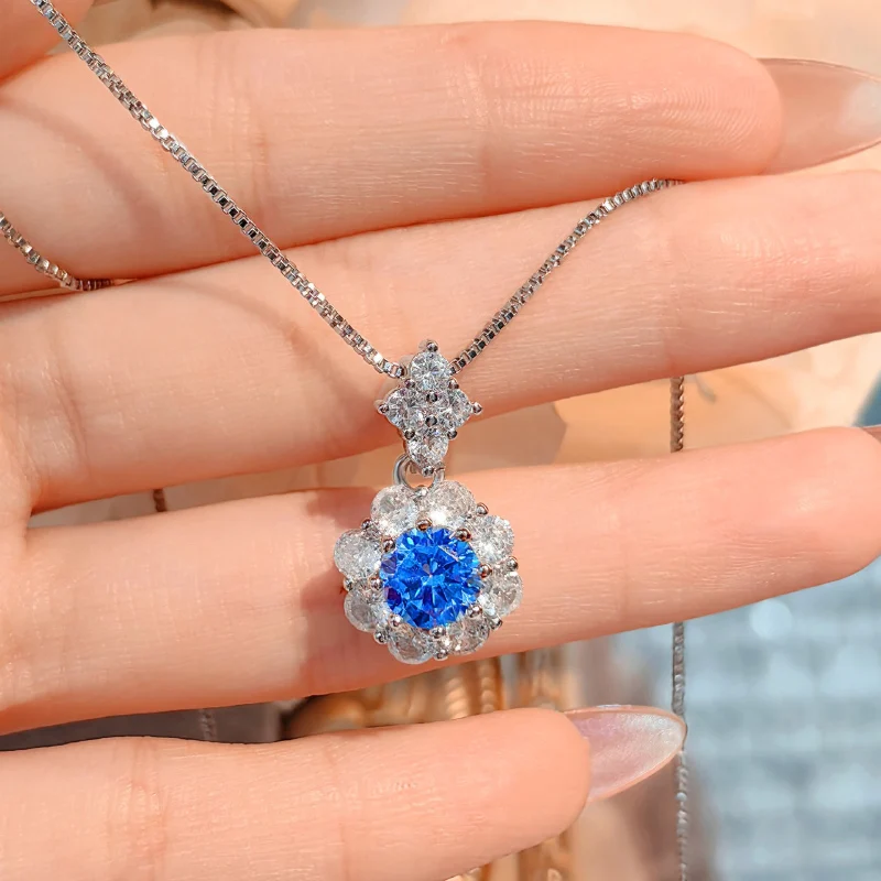 KOFSAC-Ensemble de bijoux fleur de prunier en cristal bleu pour femme, collier exquis, bague, boucles d'oreilles, accessoires de fête, luxe abordable