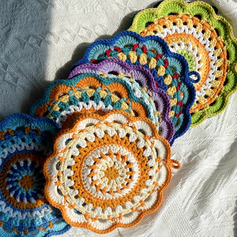 DIY Hand Crochet Cotton Hook Disc Pad 2pcs/Lot 14.5CM Colour Cup Mat Photo Props Vase Cushion Decorative Mat Home Furnishings