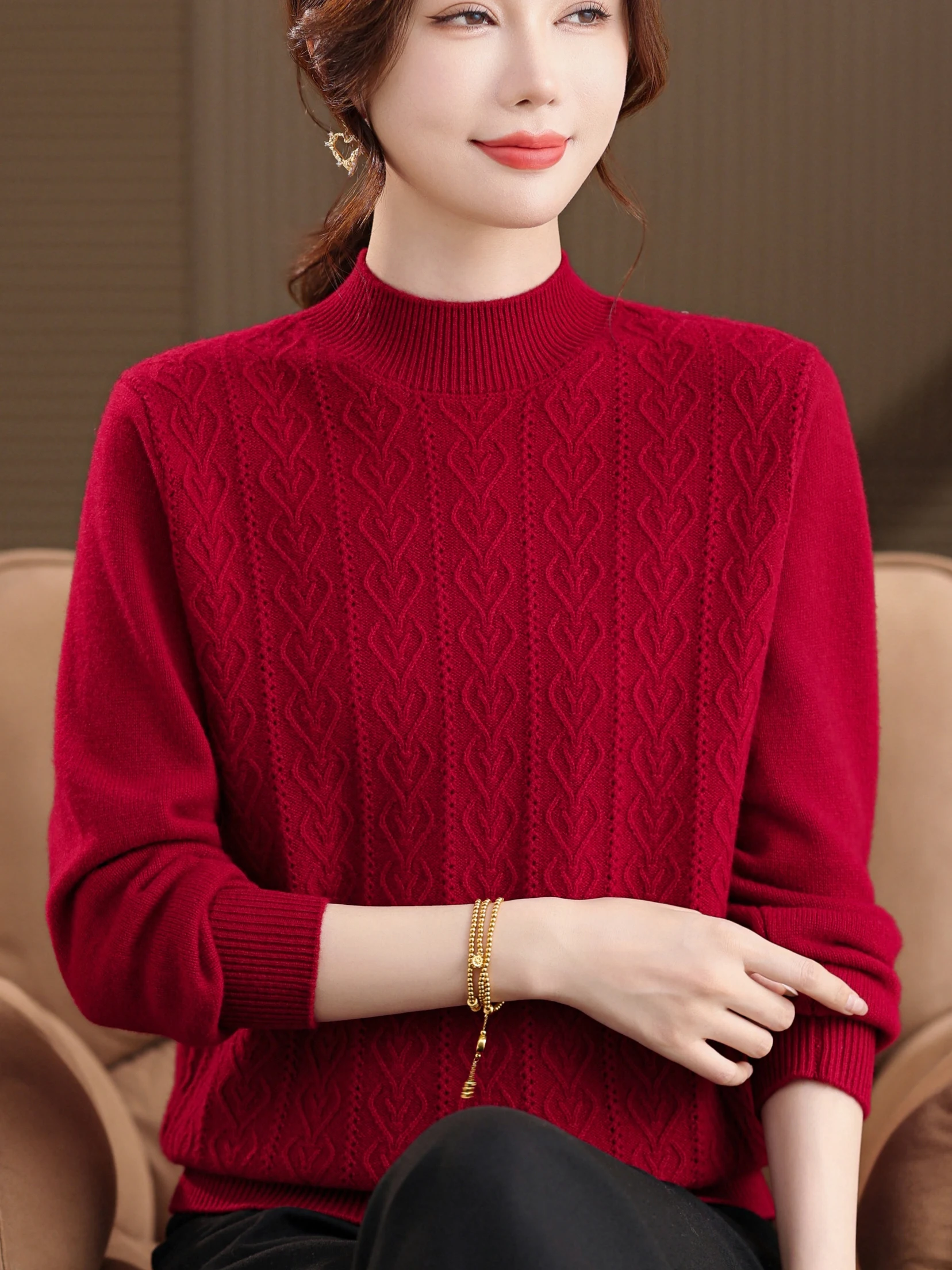 

Осень-зима, новый женский теплый шерстяной свитер Thiened с высоким воротником, витой узор, основа irt Faionable, свободный крой