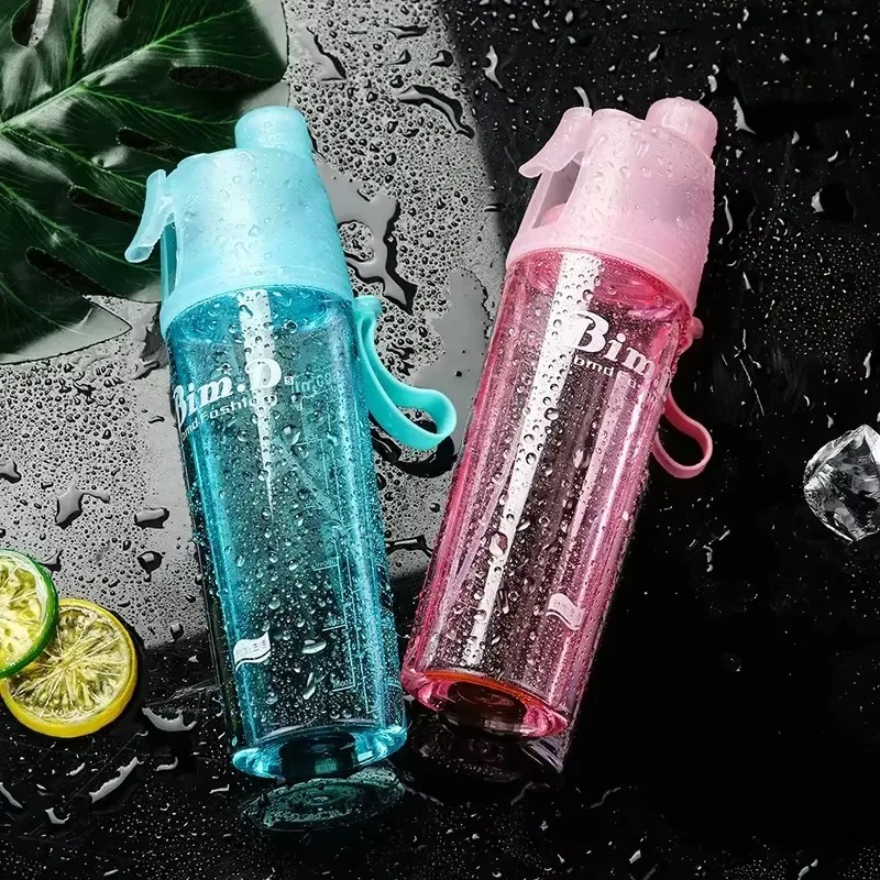 Plastic Spray Water Bottle Cooling Mist Hydration Cup for Summer Outdoor Sports Travel Portable Drinking Bottle Gift Accessories