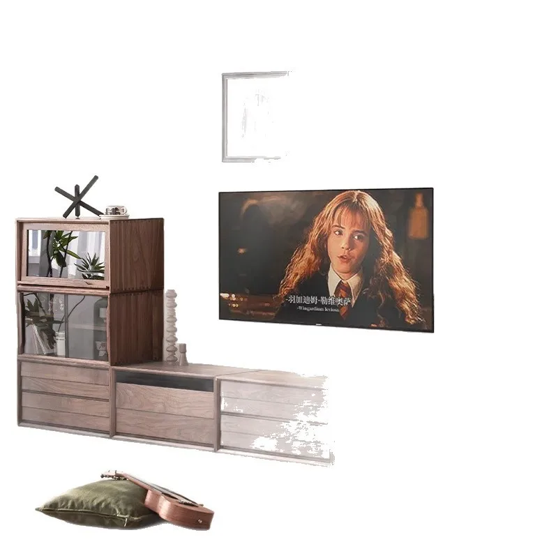 Meuble bas en bois massif de noyer noir d'amérique du nord, meuble TV domestique multifonctionnel