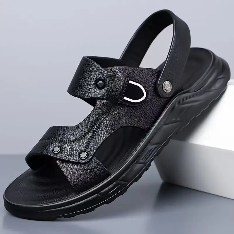 

Мужские кожаные сандалии-шлепанцы для улицы и пляжа, с открытым носком, на мягкой нескользящей подошве, с защитой от запаха, летние, новые, легкие, повседневные