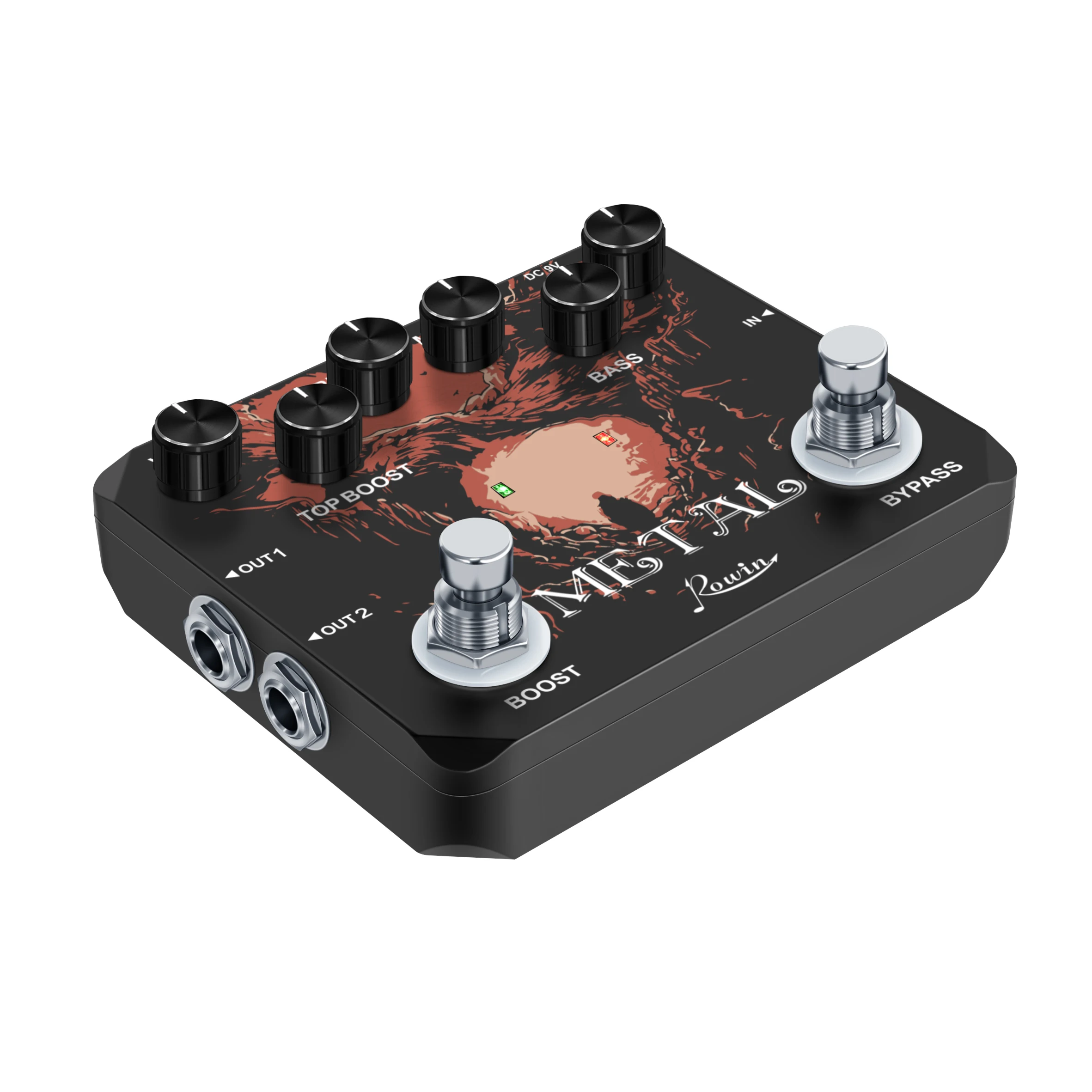 Rowin Heavy Metal Distortion Guitar Effect Pedal with 80s or 90s Metal Sounds Crazy Metal Sounds and Earphone Useable Output