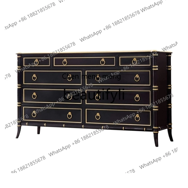 

American light luxury chest, black gold-painted chest, secret cabinet, bedroom solid wood drawer cabinet customization H