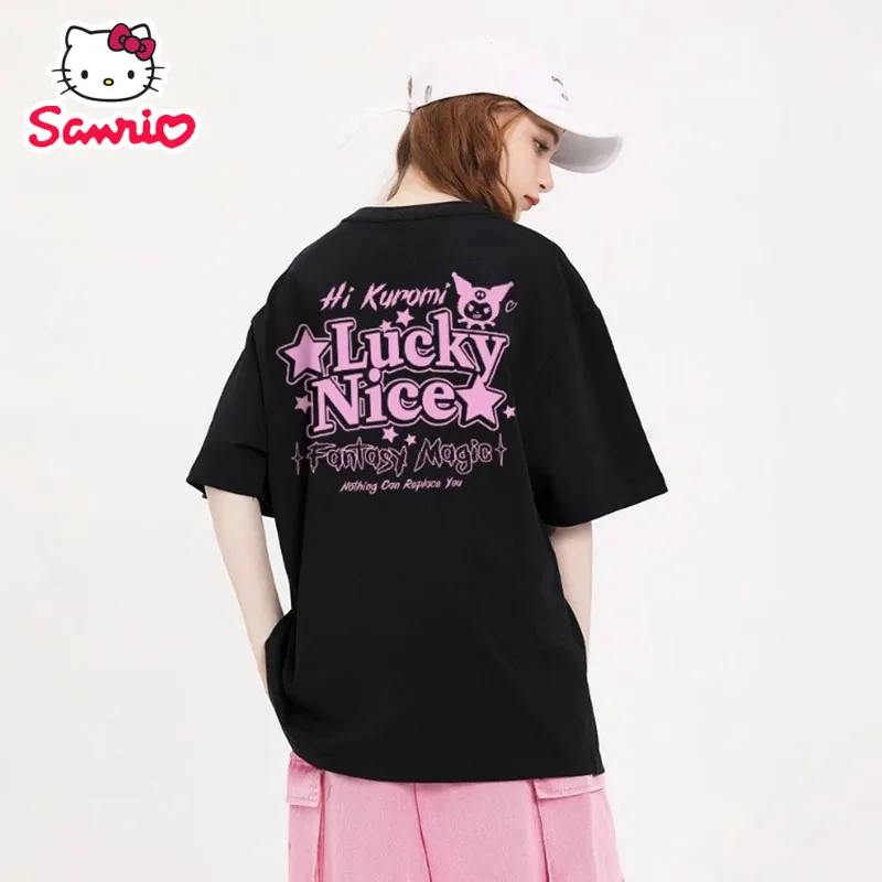 

Sanrio Kuromi T-Shirt Women Loose O-Neck Oversized Tee Cartoon Cute Y2k Female Girl Clothes Casual Short Sleeve Tops Gift