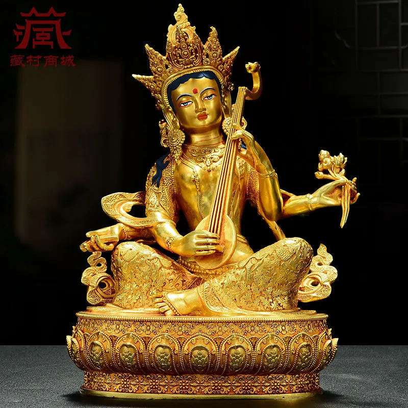 Fully Gilt Bronze Statue of the Celestial Goddess of Wonderful Sound, Hallway Ornament, Craft Item