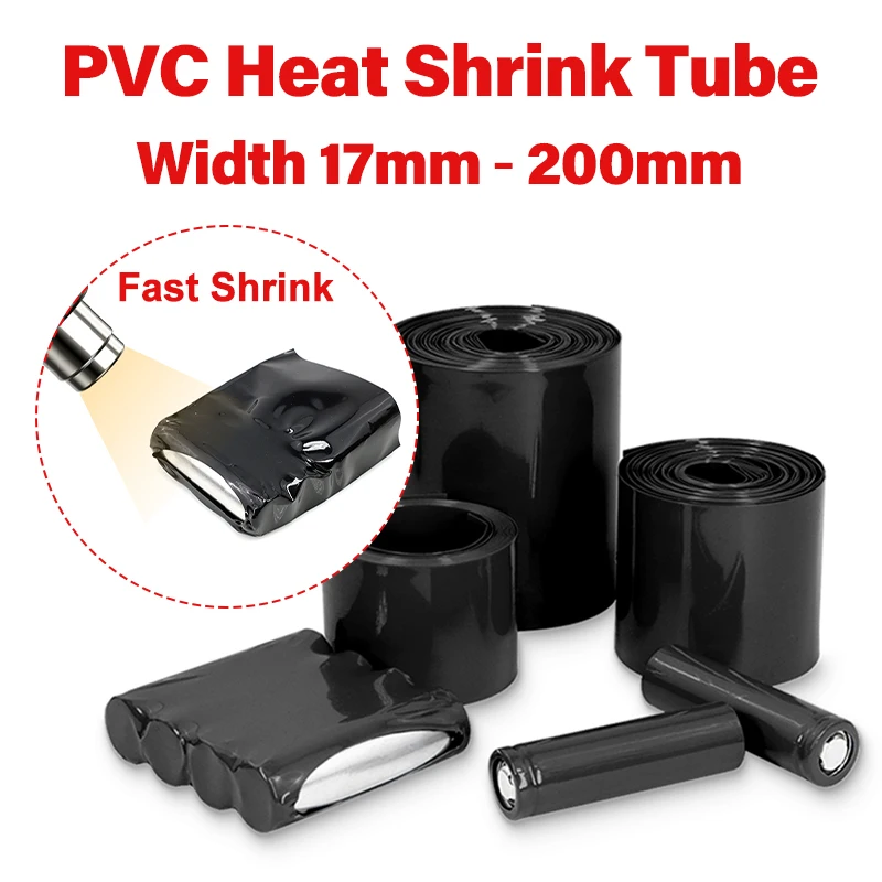 

BLACK 1~10M Width 17 ~ 200mm PVC Heat Shrink Tube 18650 Lithium Battery Wrap Cover Skin Cable Protector Sleeve Lithium Film Case