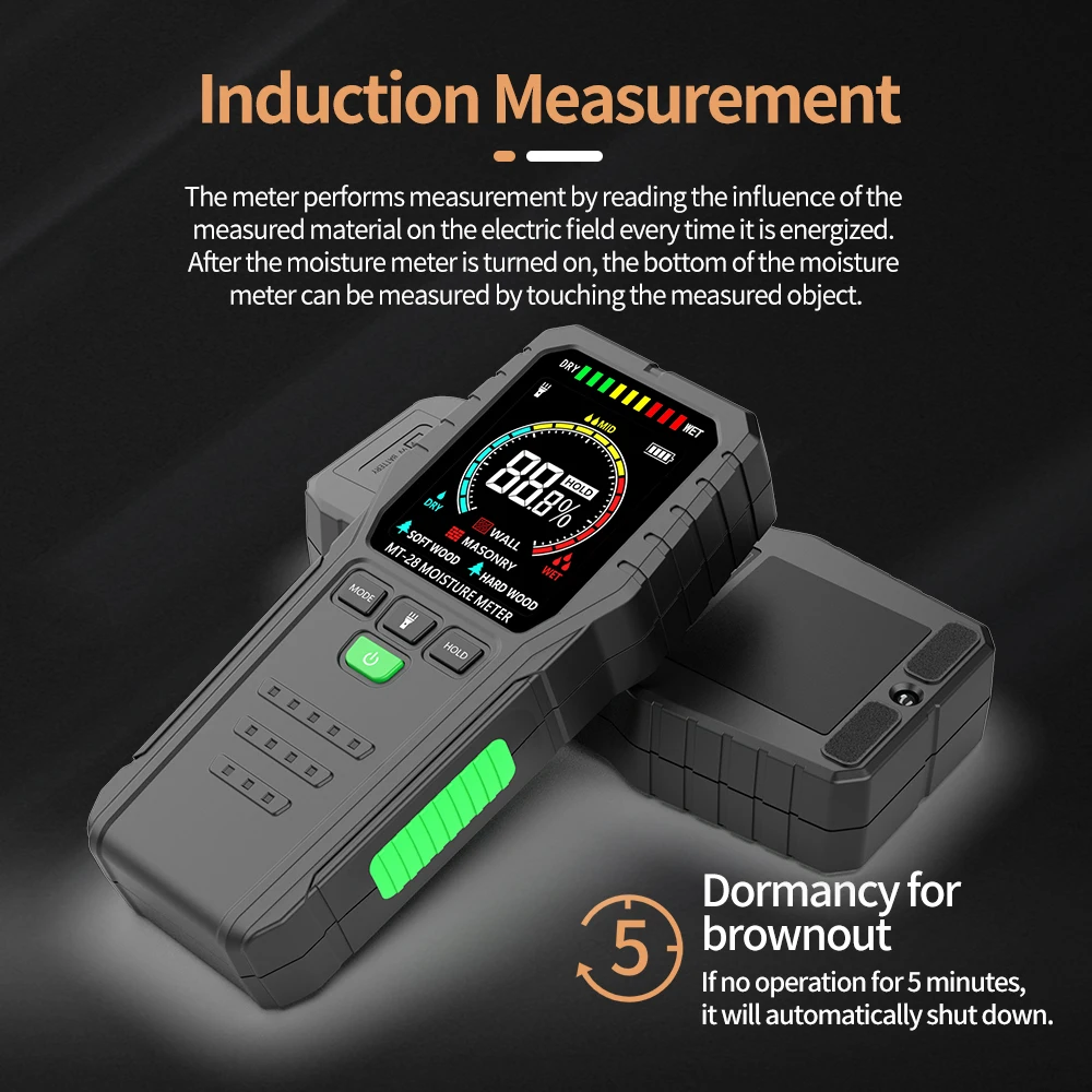 Full Angle Non-contact Wood Moisture Meter Environmental Temperature Humidity Detection Moisture Detector MT28C