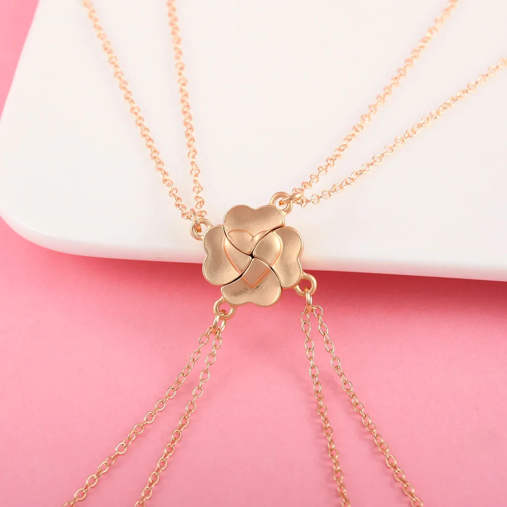 Karsyngirl 4Pcs/set Cute Lucky Four Leaf Clover Stitching Best Friend Bestie Necklace for Girls Fashion Friendship Gifts view 4