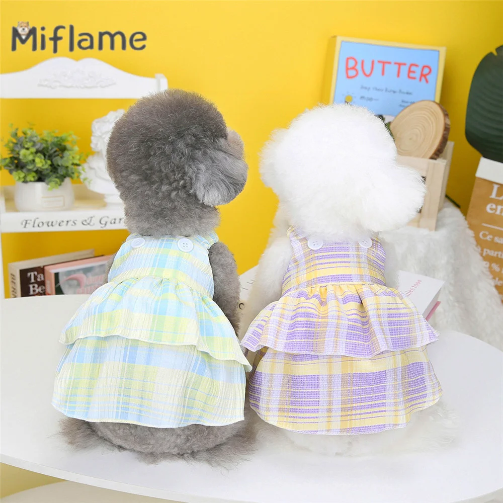 

Miflame 2023 Spring Summer New Puppy Skirt Teddy Bichon Pet Apparel Cat Dog Plaid Layered Skirt Small Dogs Princess Skirt