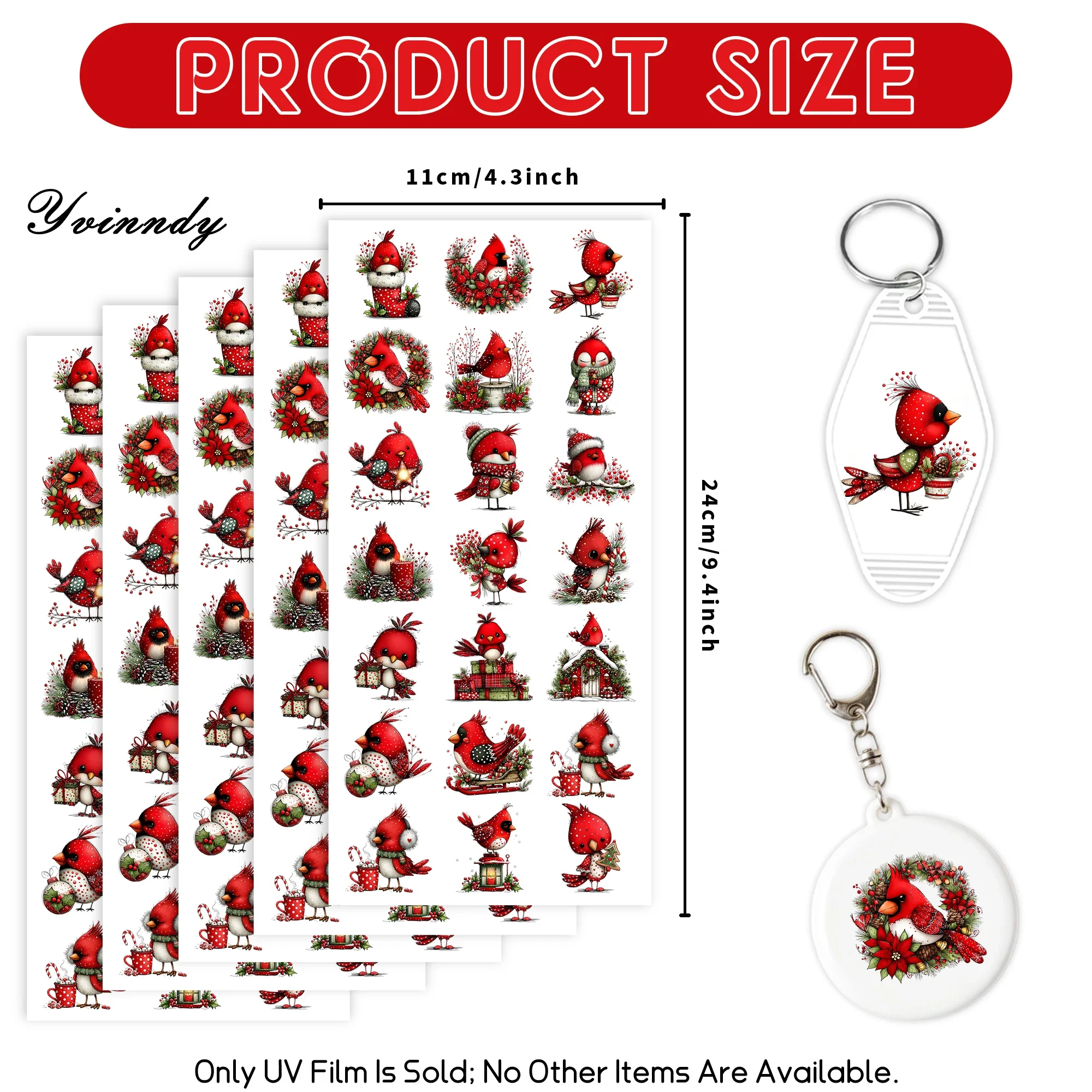 105pcs/set Whimsical Christmas Cardinal UV DTF Keychain Transfer Stickers Paper DIY Be waterproof Sticker