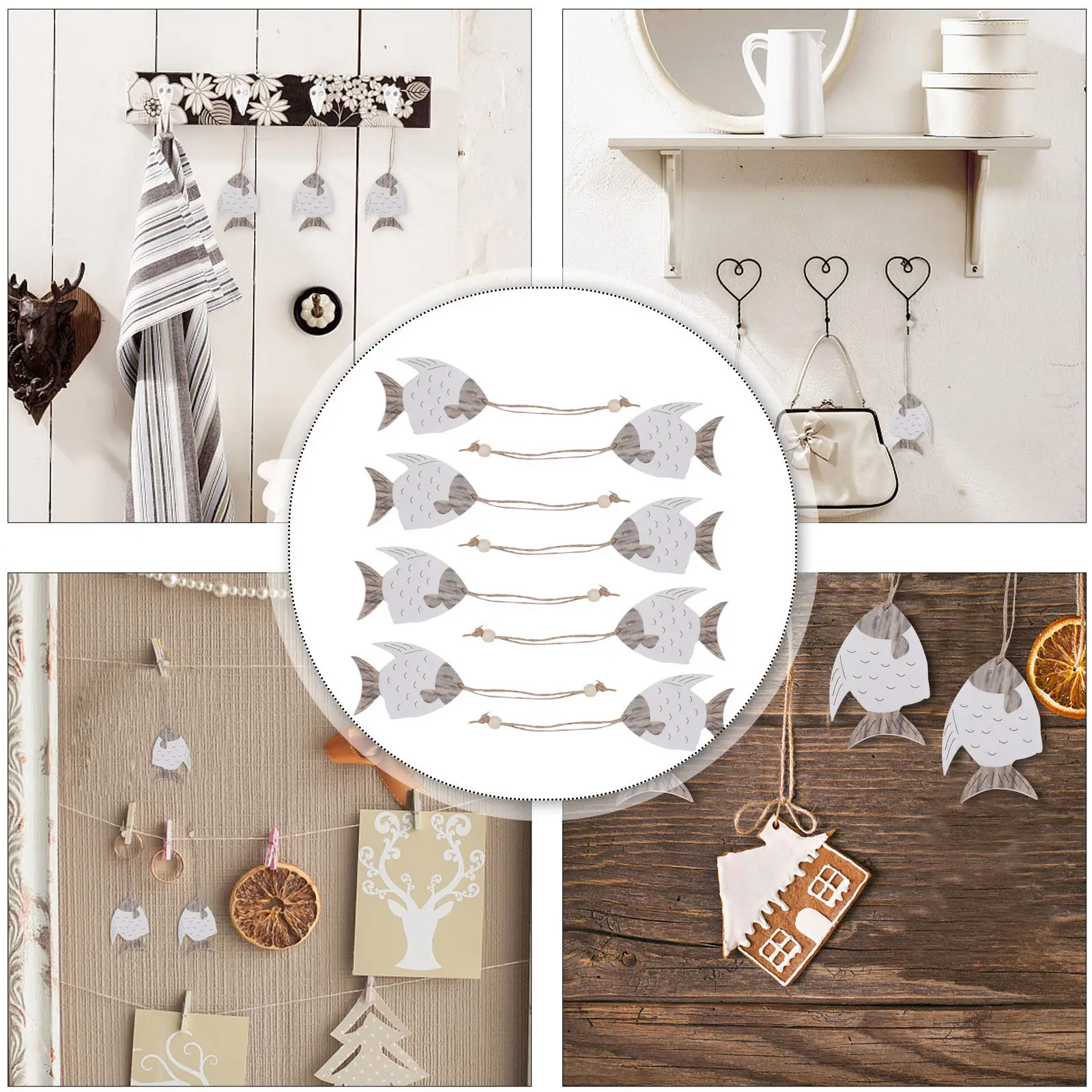 8Pcs Unique Wooden Fish Hanging Ornament Hawaii Design Wall Decor for Room Door Garden Car Nursery Photo Backdrop Indoor Outdoor