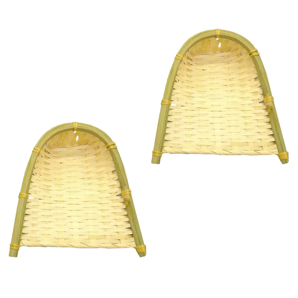 2Pcs Bamboo Woven Dustpans Decorative Dustpan Handicrafts Bamboo Craft Decor Photography Background Props