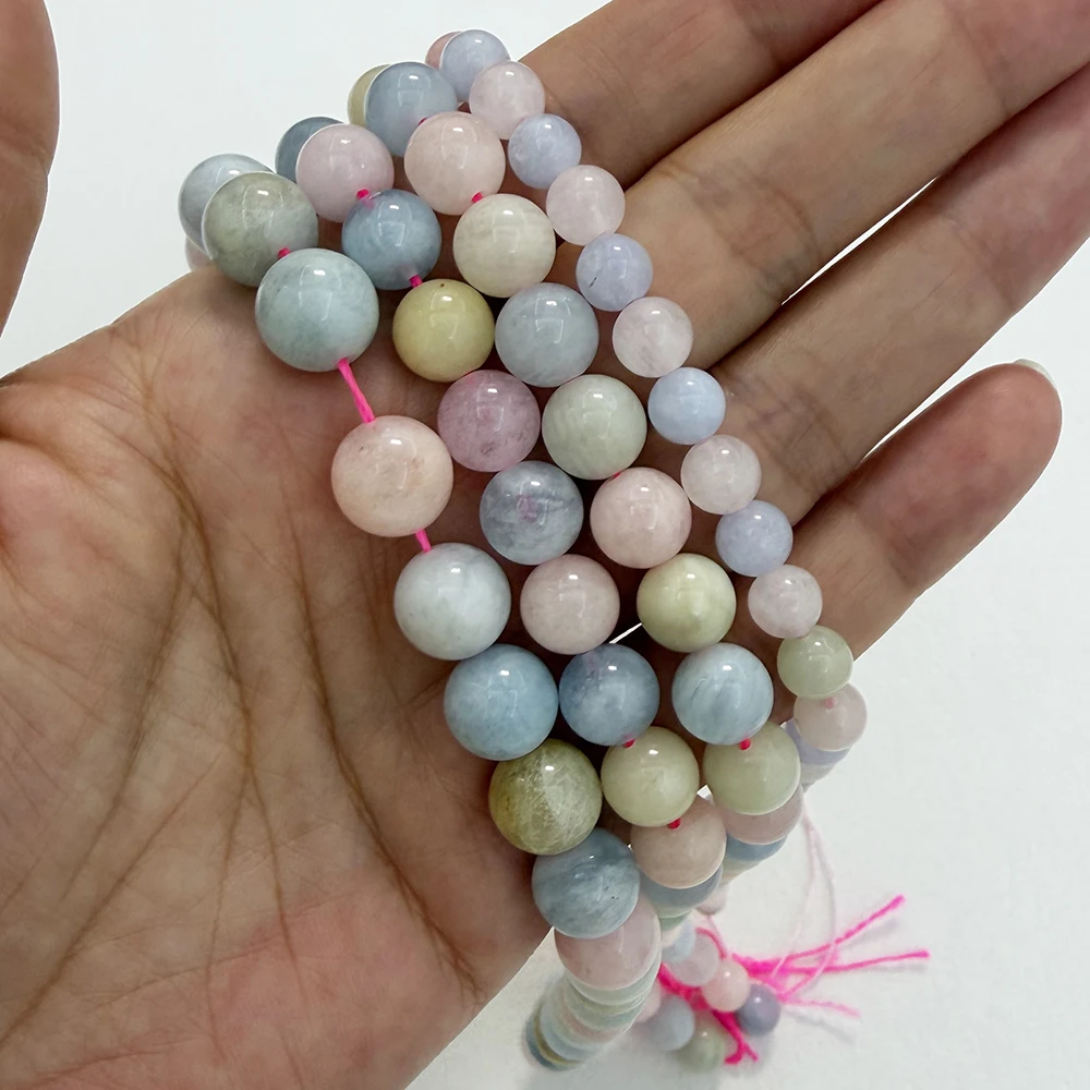 Genuine Natural Morganite Stone Round Loose Beads 4 6 8 10 12MM Pick Size for Jewelry Making