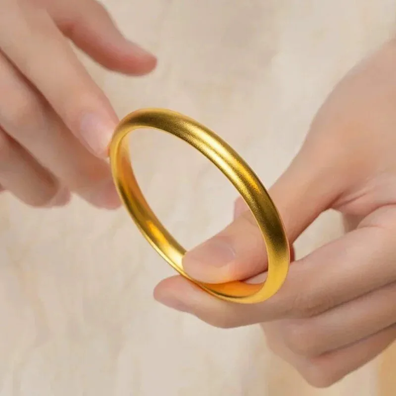 Gold Tone Solid Chunky Tire Texture Sand Gold Bangle for Women Matte Finish Heart Sutra Bracelet Handmade Daily Wear Jewelry