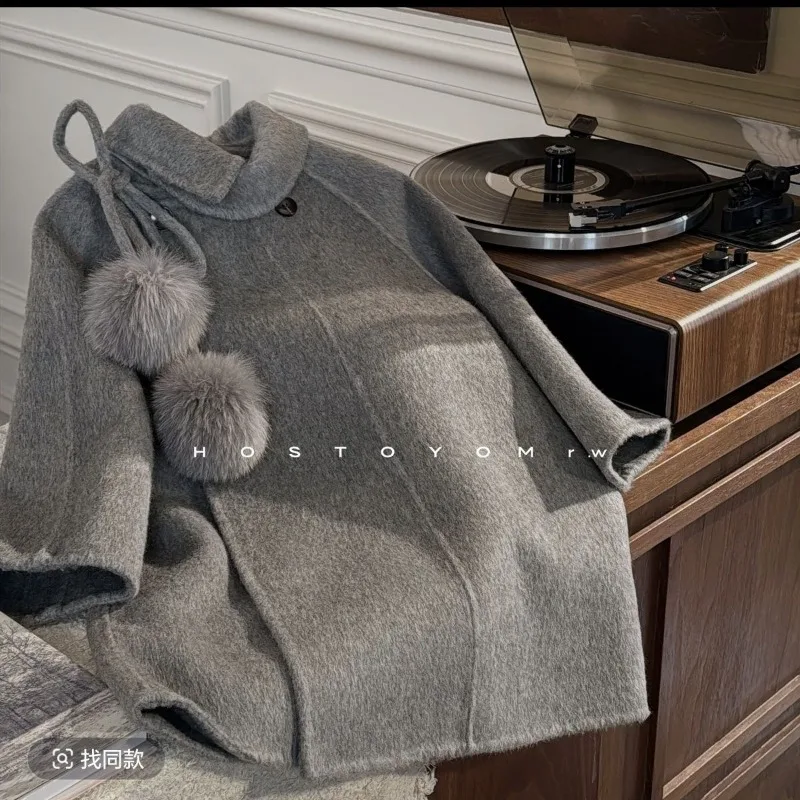 

Шерстяное пальто для девочек, новинка 2025, модное пальто, детский стиль принцессы, ношенное с двусторонним бархатом снаружи