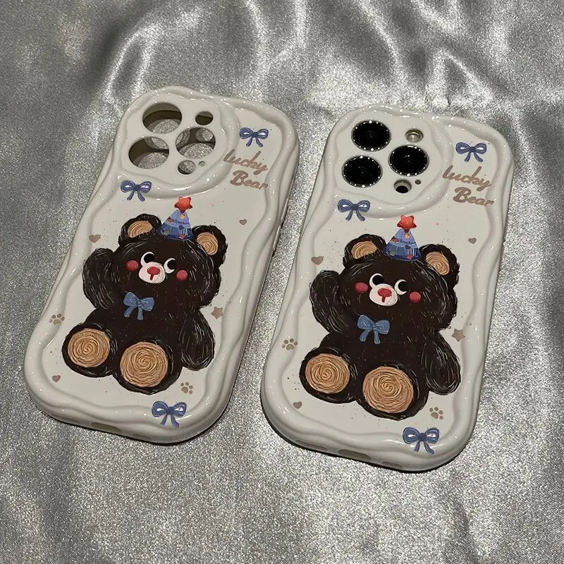 Cute cartoon bear phone case for iphone 15 pro max 14 plus 11 13 12 silicone back cover for iphone xr xsmax x shell bumper shell