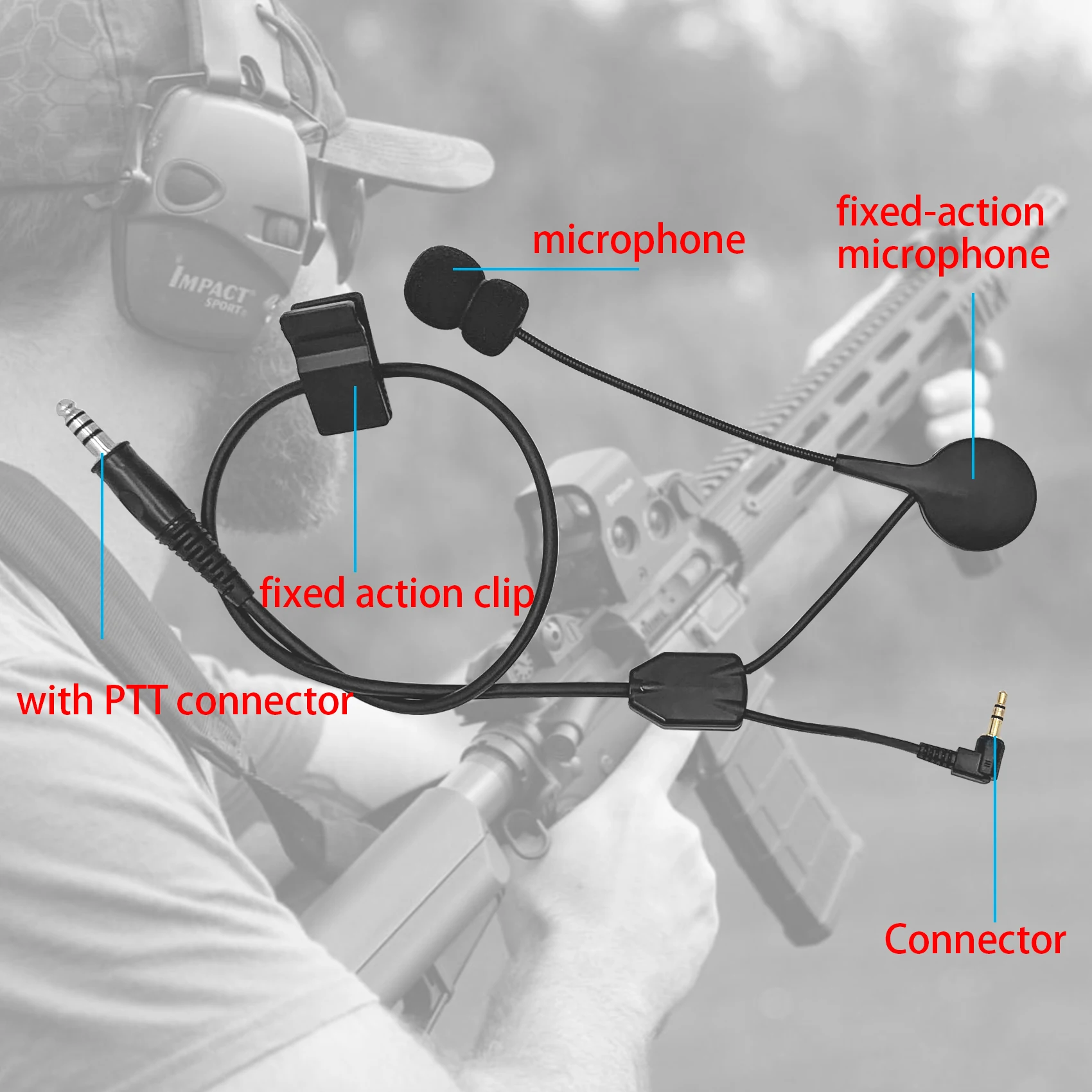 Tactical PTT Y Line Kit Microphone for Howard Leight Impact /ZOHAN EM054 /SORDIN IPSC Tactical Electronic Noise Shooting Headset