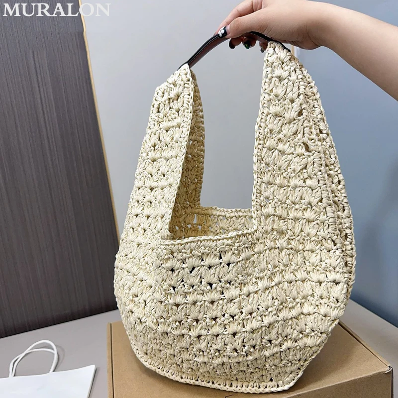 

Large Capacity Straw Bag 2024 New Mixed Color Embroidery Weaving Niche Design Shoulder Bag Summer Vacation French Underarm Bag