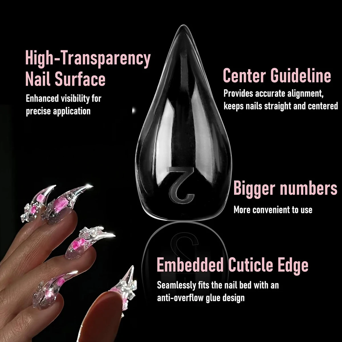 Nagel-Dualformen für Poly-Gel-Verlängerung, 3D-Klauen-Nagelform, Katzenklauen-Hawk-Curve, wiederverwendbare, vollflächige Nagelform, 140 Stück, 14 – Detail 5