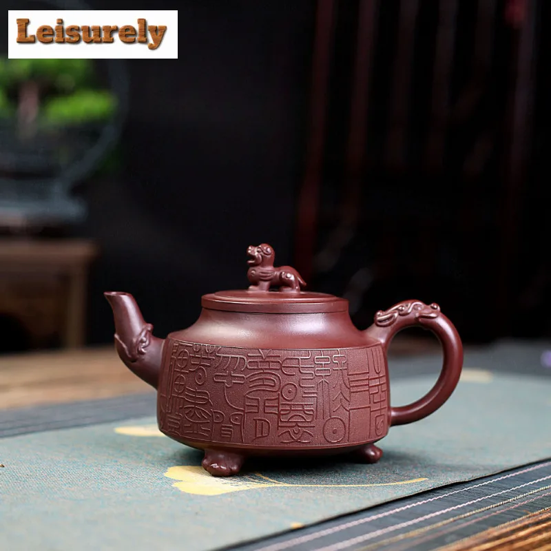 330ml Aesthetic Yixing Purple Clay Teapots Handmade Tripodia Tripod Pot Raw Ore Purple Mud Kettle Chinese Zisha Tea Set Supplies