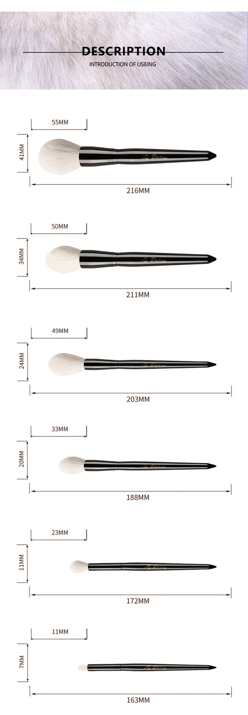 The Makeup Brushes Set Luxury Natural Long-Tip Goat Hair Black Cosmetic Kit Tools for Face Eye Powder Blush Highlight Shadow